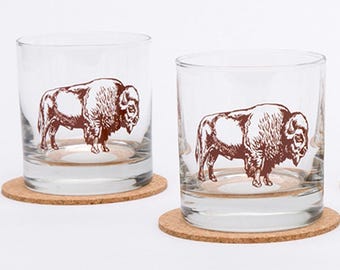 Vaso de whisky Bison: 325 ml (11 oz) - Decoración del Oeste