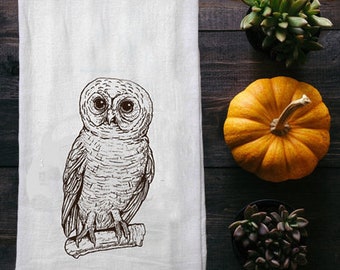 Owl Flour Sack Tea Towel - Cotton Dish Towel - Owl Kitchen Towel- Lint Free - Reusable - Washable Towel