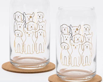 Dog Beer Can Glass: 20K Gold Dog Lover Barware