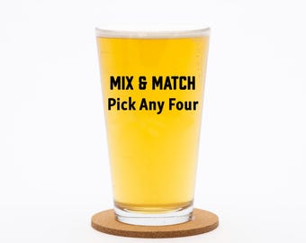 Vasos de cerveza artesanal combinables - Juego de 4, serigrafiados