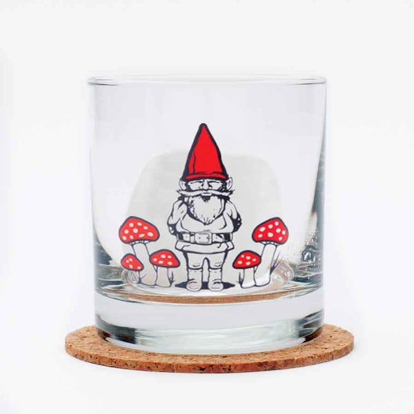 SALE! Slightly Irregular GNOME Rocks Glass - Cocktail - Highball - Tumbler -Barware - Whiskey - Garden Gnome