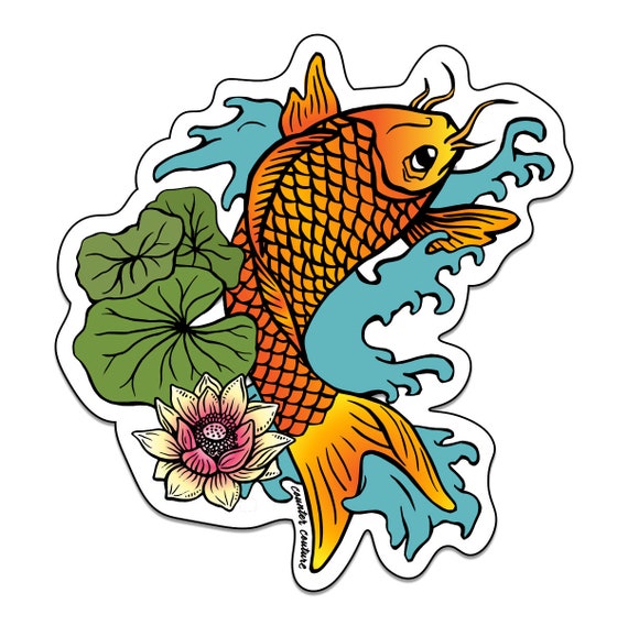 Koi Sticker Fish Die Cut Vinyl Sticker UV Proof Full Color Original Drawing  Magical Koi Sticker Gift 