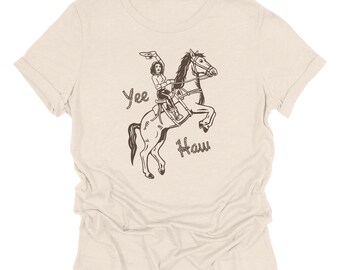 T-shirt grafica stile cowgirl retrò / Stampa serigrafica realizzata negli Stati Uniti / T-shirt western vintage, misto cotone unisex