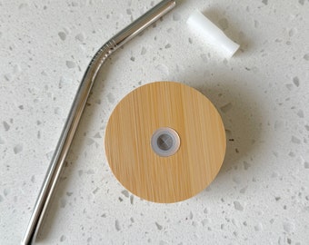 Bamboo Lid and Stainless Steel Straw for 16oz Can Glass (Glass Not Included)