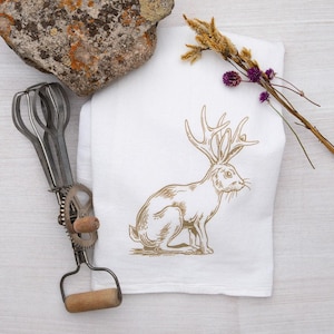 Jackalope Flour Sack Tea Towel | Mythical Creature Kitchen Dish Towel | Funny Western Gift | Housewarming Hostess Gift | Quirky Southwest