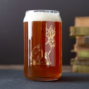 SALE! Discontinued Jackalope Can Glass with Gold Metallic Print - Beer Glass - Barware -  Drinking Glass - Screen Printed Glassware - Pint