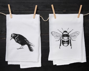 Crow & Bee Kitchen Towel Set - Flour Sack Tea Towels - Set of 2