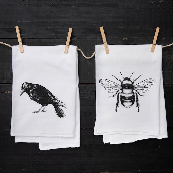 Crow & Bee Kitchen Towel Set - Flour Sack Tea Towels - Set of 2