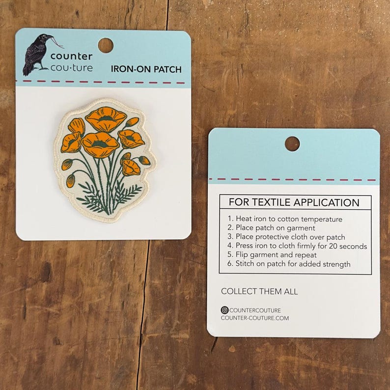 California Poppy Patch: Hand-Drawn Floral Iron-On, 2.5" image 2