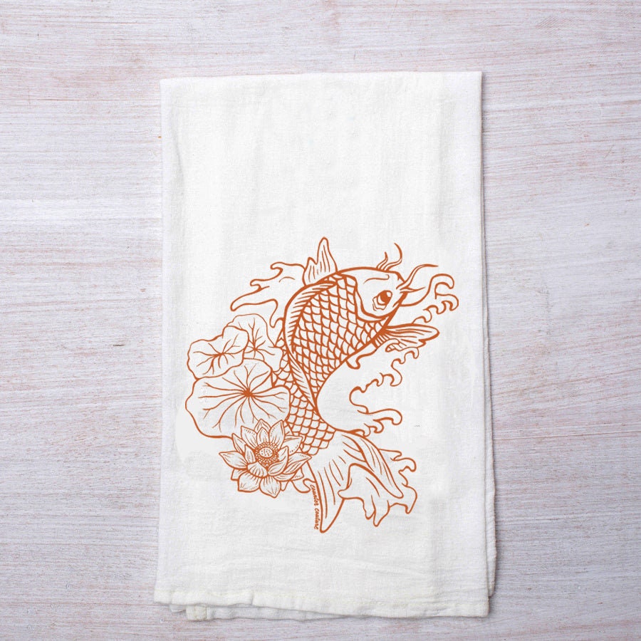Asian Japanese Koi Fish Painting Hand Towel Bath Bathroom Shower Towels
