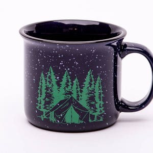 SALE!!- Slightly Irregular- CAMPING Coffee Mug- Gift - Hot Chocolate Mug - Camping Kitchen Set - Ceramic Handled Mug