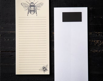 Bee Grocery List Pad for Fridge - Honey Bee Notepad for Refrigerator - Notepad with Magnet - Fridge Notepad