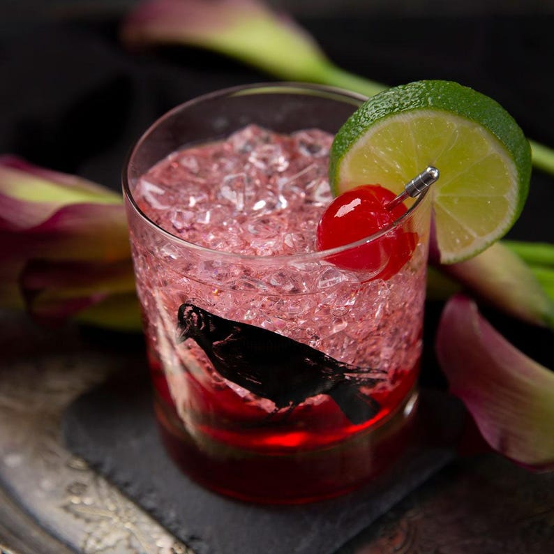 Crow Rocks Glass | Screen Printed Raven Whiskey Glass | Gothic Barware ...