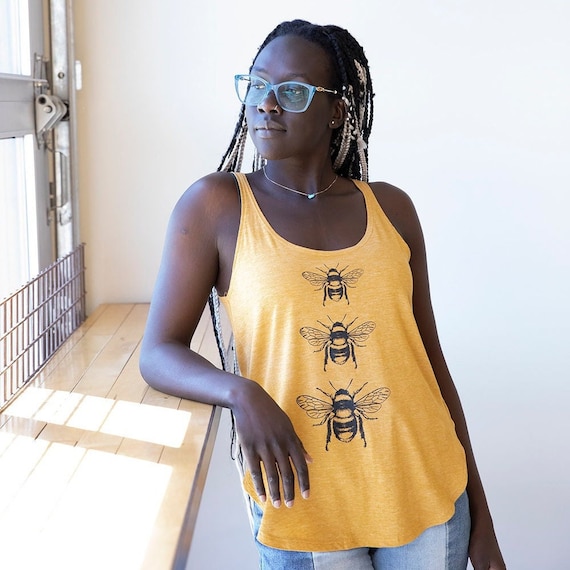 Bee Women's Tank Top | Screen Printed in USA | Bee Graphic, Soft Cotton Summer Shirt