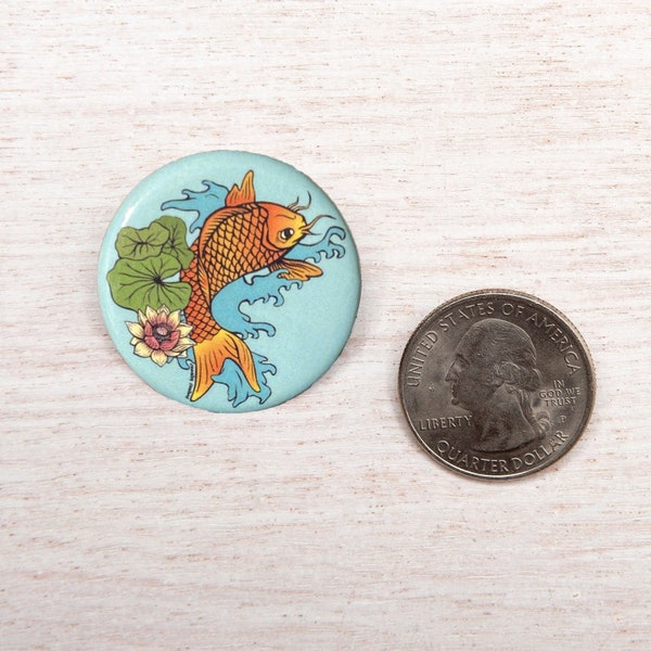 Koi Fish Button Pin - Backpack Accessory - Back to School Gift - Vest Badge - Koi Art