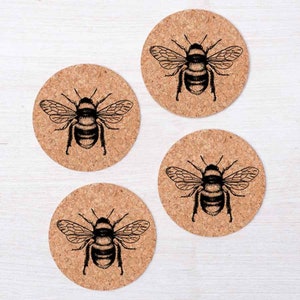 Bee Cork Coasters - Eco-Friendly Gift - Housewarming Gift - Pollinator - Gift for Her