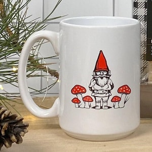 Gnome Ceramic Coffee Mug - Coffee Mug - Gnome and Toadstool Mug - Garden Gnome Coffee Cup - Toadstool Mug - Garden Gnome Gift