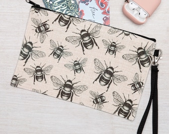 SALE! Slightly Irregular Bee Zipper Pouch - Pencil Bag - Zipper Pouch - Cosmetic Bag - Coin Purse - Bumble Bee Pouch - Bee Zip Pouch