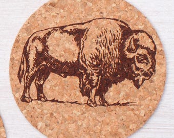 Slightly Irregular Bison Cork Coasters