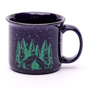 Speckled Ceramic Camping Mug: Mountain Scene Coffee Cup