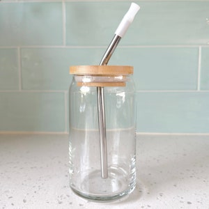 Bamboo Lid for 16oz Glass Cans - Pint Lid - Metal Straw