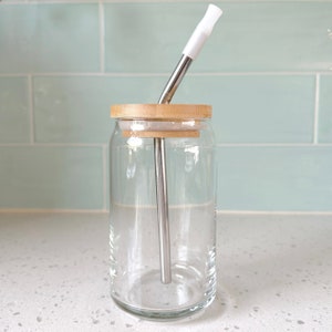 Bamboo Lid and Stainless Steel Straw for 16oz Can Glass