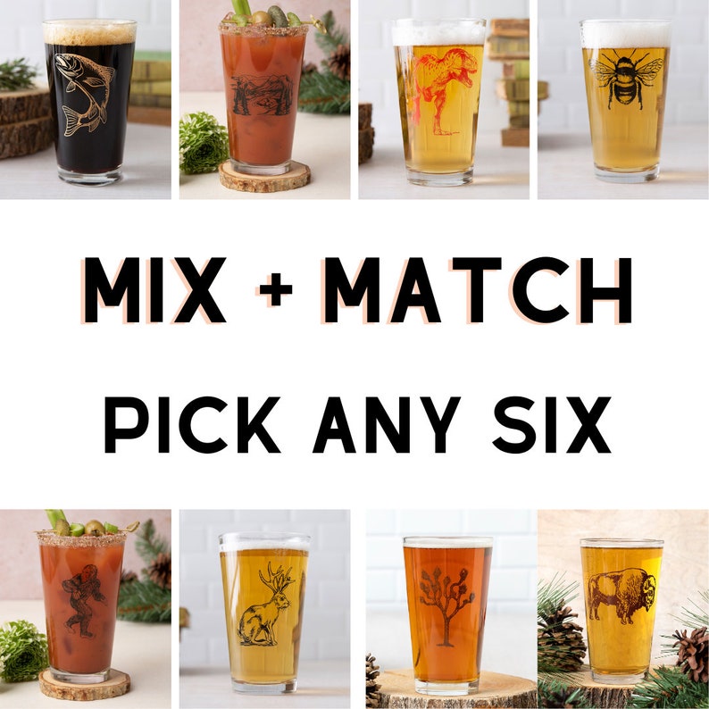 Mix or Match Pint Glasses Beer Glasses Set of 6 Gifts for Men image 1