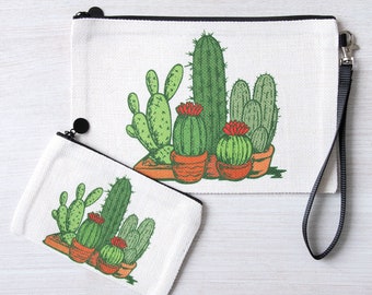 Cactus Zipper Pouch - Linen Makeup - Pencil Bag - Zipper Pouch - Cosmetic Bag - Coin Purse