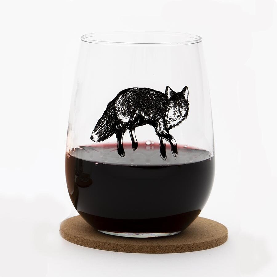 stemless wine glass Fox with name 15 oz 