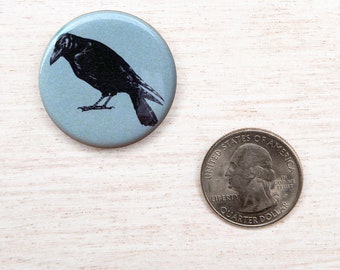 Crow Pinback Button - Small 1.25 Inch Bird Pin