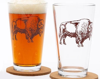 Bison Pint Glass: Hand-Screened Buffalo Beer Glass
