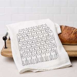 Cat Flour Sack Towel - Eco-Friendly, Hand-Drawn, Cat Lover Gift, Cat Gift, Cat Housewarming Gift, Cat Wedding Gift, Pet Lover