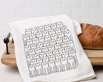 Cat Flour Sack Towel - Eco-Friendly, Hand-Drawn, Cat Lover Gift, Cat Gift, Cat Housewarming Gift, Cat Wedding Gift, Pet Lover