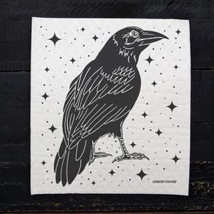 Pano de prato sueco Raven: decoração de cozinha assustadora e limpeza ecológica