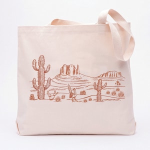 Desert Tote Bag - Screen Printed Cotton Grocery Bag - Large Canvas Shopper - Reusable Grocery Tote Bag