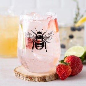 Bee Stemless Wine Glass