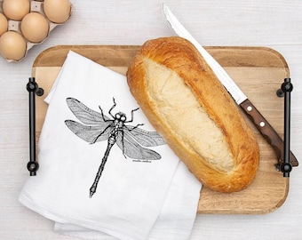 Dragonfly Flour Sack Tea Towel | Nature Kitchen Dish Towel | Dragonfly Gift | Housewarming Hostess Gift | Cottagecore Kitchen Decor
