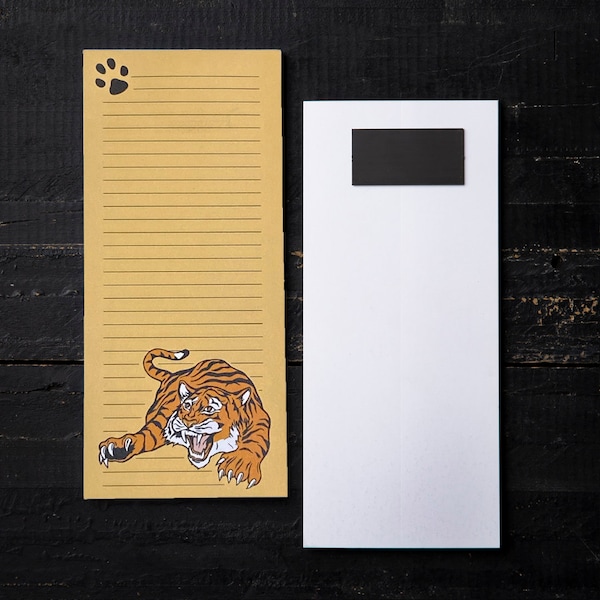Tiger Grocery List Pad for Fridge - Notepad for Refrigerator - Notepad with Magnet - Fridge Notepad