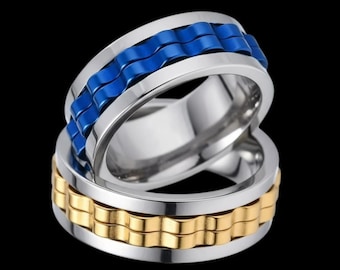 Men's Stainless Steel Spinning Ring, Anxiety Relief Fidget Jewelry