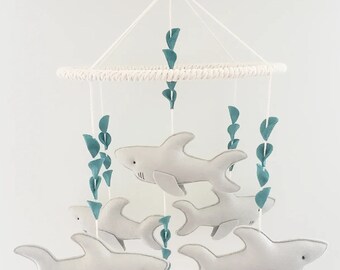 Handmade Shark Mobile – Gray & Navy Nursery Decor