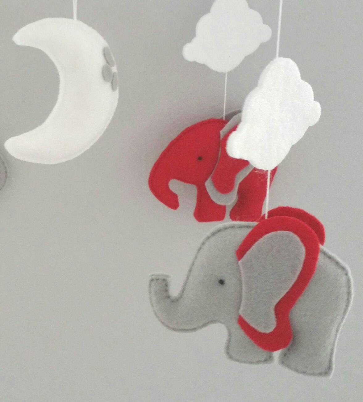 Baby Crib Mobile Elephants Mobilegrey and Red Elephants Etsy