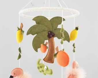 Baby Crib Mobile - nursery crib mobile - florida nursery decor - Flamingos baby mobile- Flamingo  and alligators Mobile- lemons nursery deco