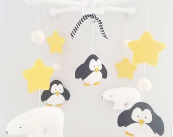 Baby Crib Mobile-nursery mobile - Penguins Mobile-custom Made Mobile-black and yellow Nursery Mobile - penguins nursery decor- nursery decor