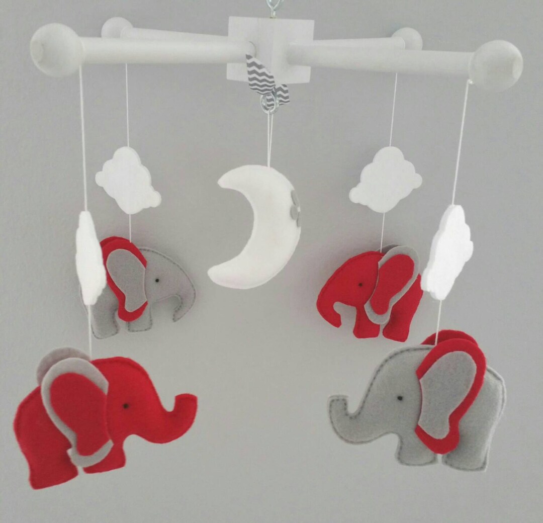 Baby Crib Mobile Elephants Mobilegrey and Red Elephants Etsy