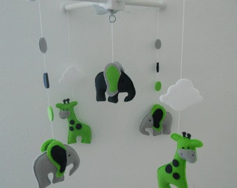 Baby Crib Mobile- Elephants and giraffe Mobile- Navy green and gray Mobile-custom Made Mobile