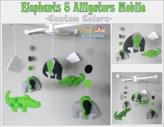 Baby Crib Mobile Elephants And Alligator Mobile Navy Green Etsy