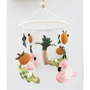 Baby Crib Mobile - nursery crib mobile - florida nursery decor - Flamingos baby mobile- Flamingo  and alligators Mobile- lemons nursery deco