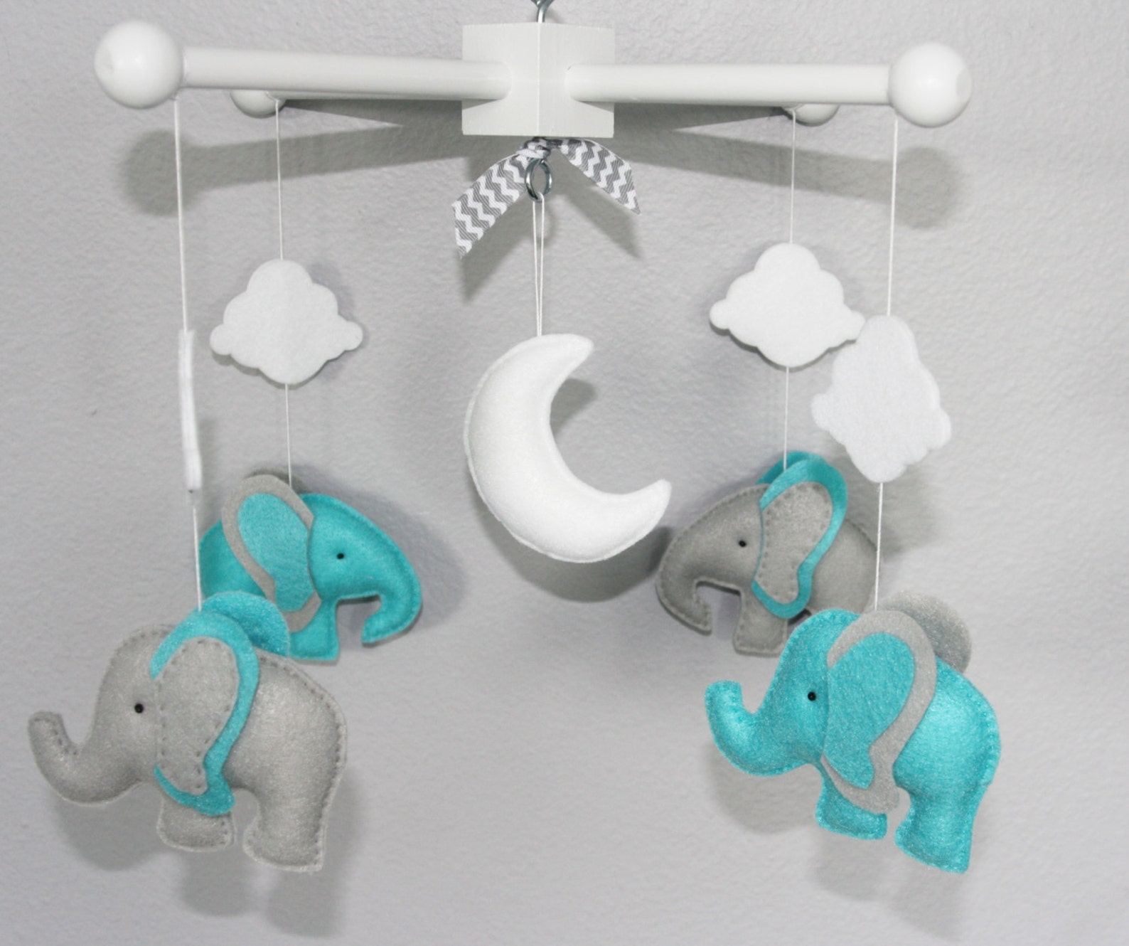 Baby Crib Mobile Elephants Mobilegrey and Turquoise Etsy