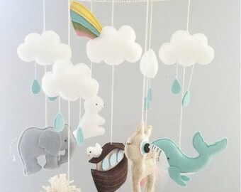 Baby Crib Mobile - Noah's Ark Mobile-Elephant, whale, lion, deer and Rhino and flamingos - nursery decor - customized with any 6 animals