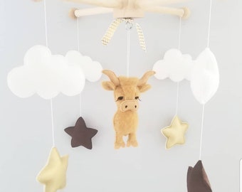 Baby Crib Mobile-Nursery  Mobile-custom Made Mobile- cow nursery decor- longhorns baby mobile- longhorn nursery - highland cow - cow nursery